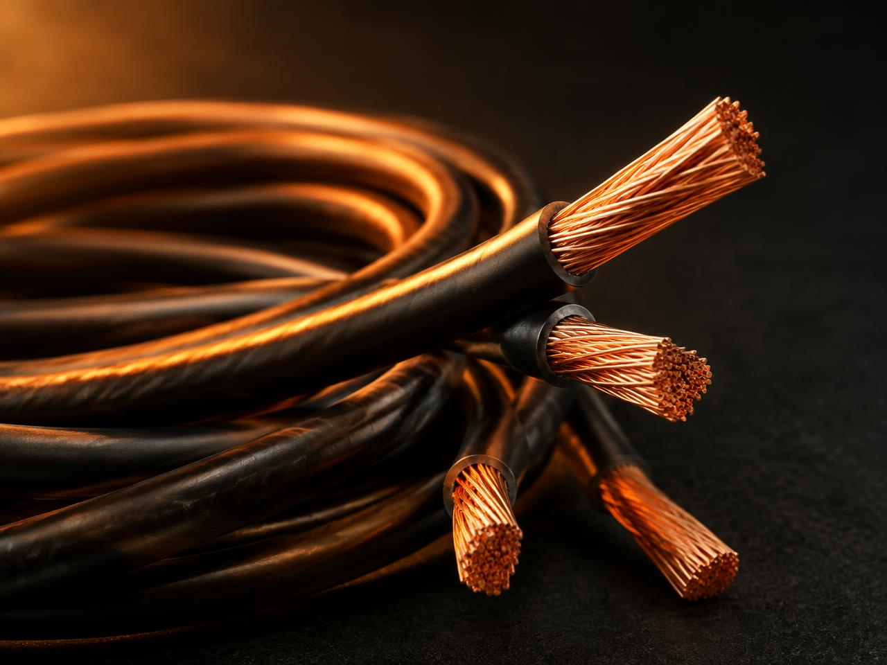Cabos elétricos de cobre descarnados